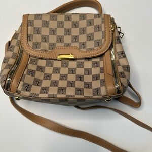 Stylish Tan Checkered Women's Bag